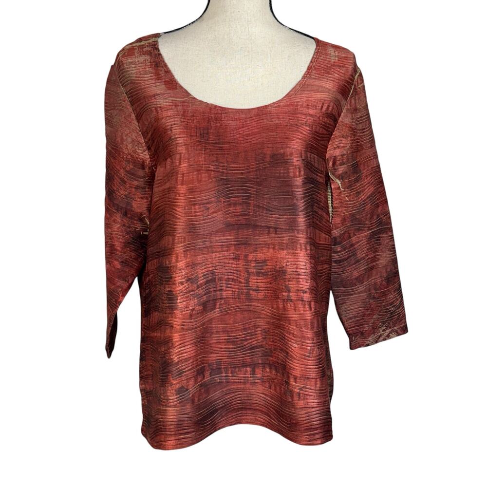 Coldwater Creek Large (14-16) Top 3/4 Sleeve Scoop Neck Textured Stretch Multi